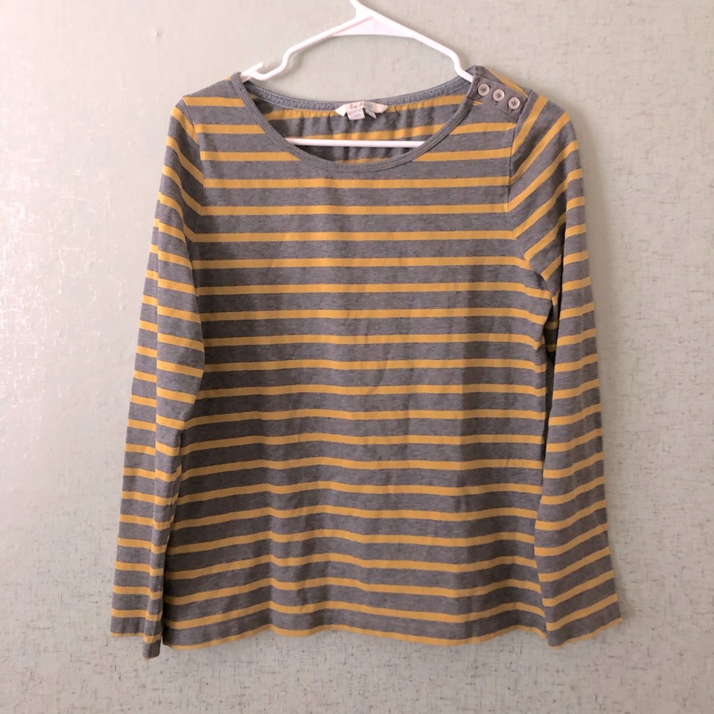 Boden Grey and Yellow Stripe Long Sleeve Button Detail Top